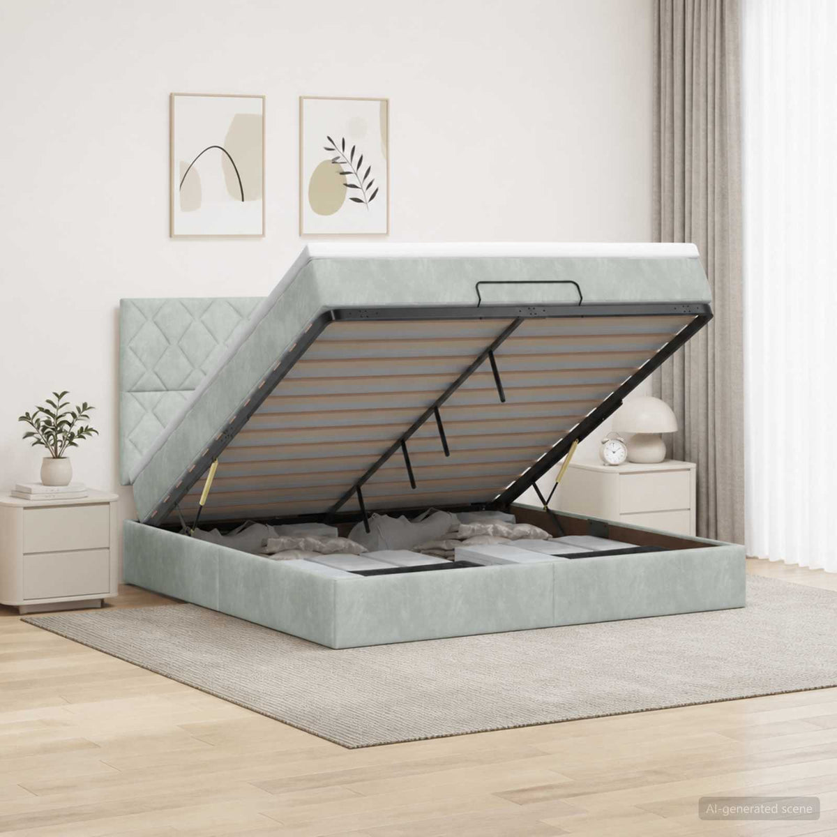 vidaXL Łóżko ottoman z materacem jasnoszary 180 x 200 cm Welur