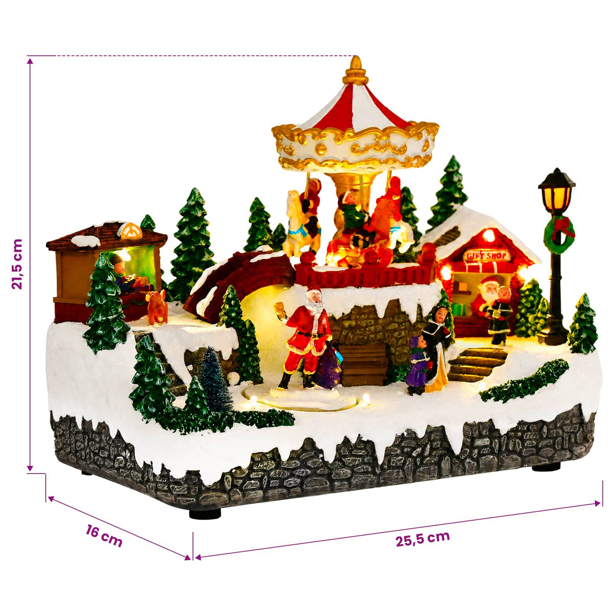 vidaXL Miasteczko bożonarodzeniowe z karuzelą SALO 25,5 x 16 x 21,5 cm
