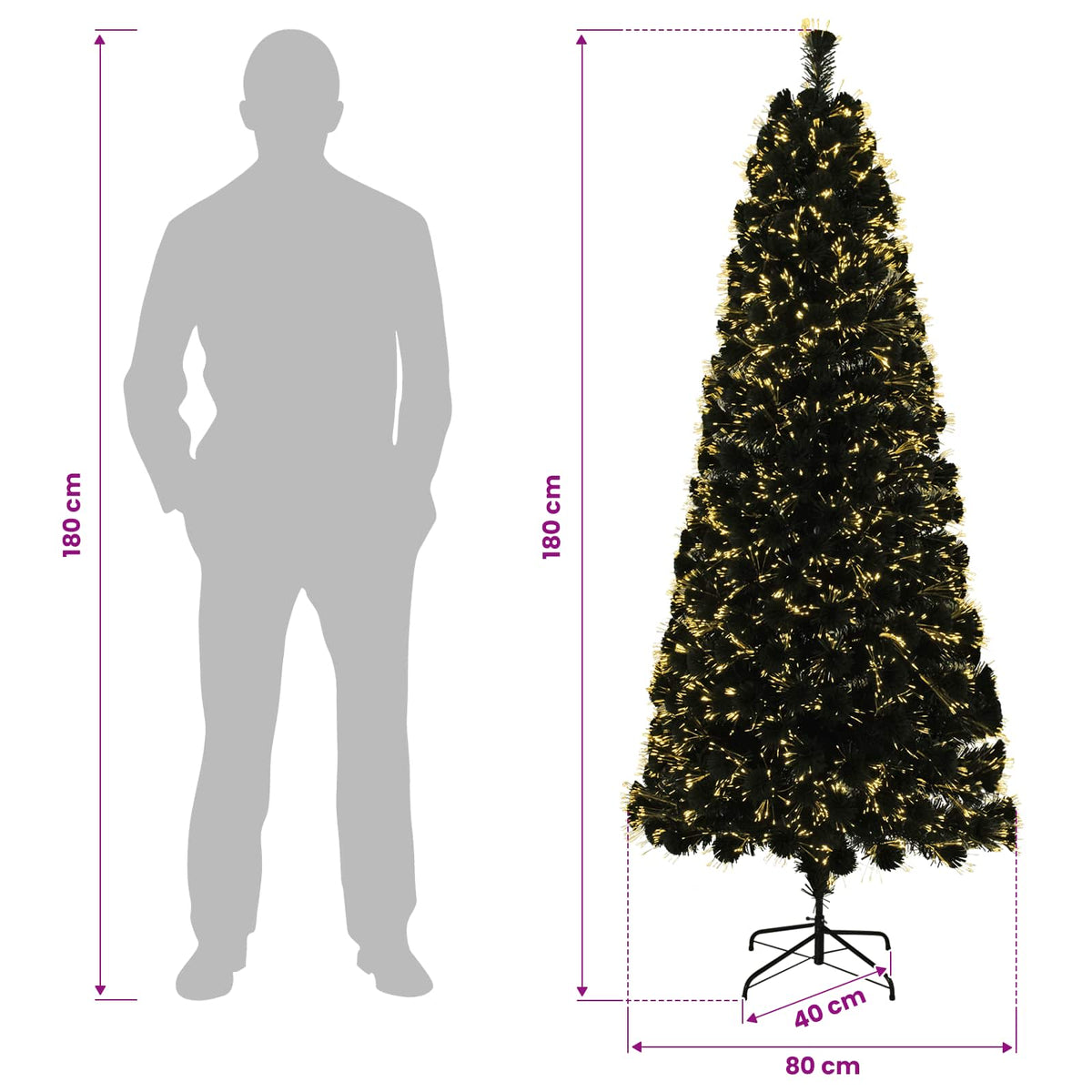 vidaXL Choinka światłowodowa 180 cm 24 LED Ciepła biel PVC zielony