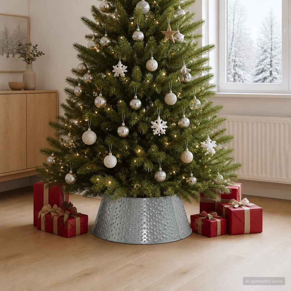 vidaXL Osłona pod choinkę W kształcie stożka srebrny Ø 62 x 25 cm Stal