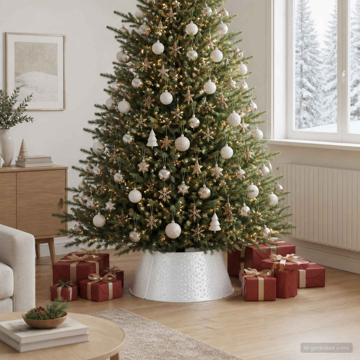 vidaXL Osłona pod choinkę W kształcie stożka Biały Ø 62 x 25 cm Stal