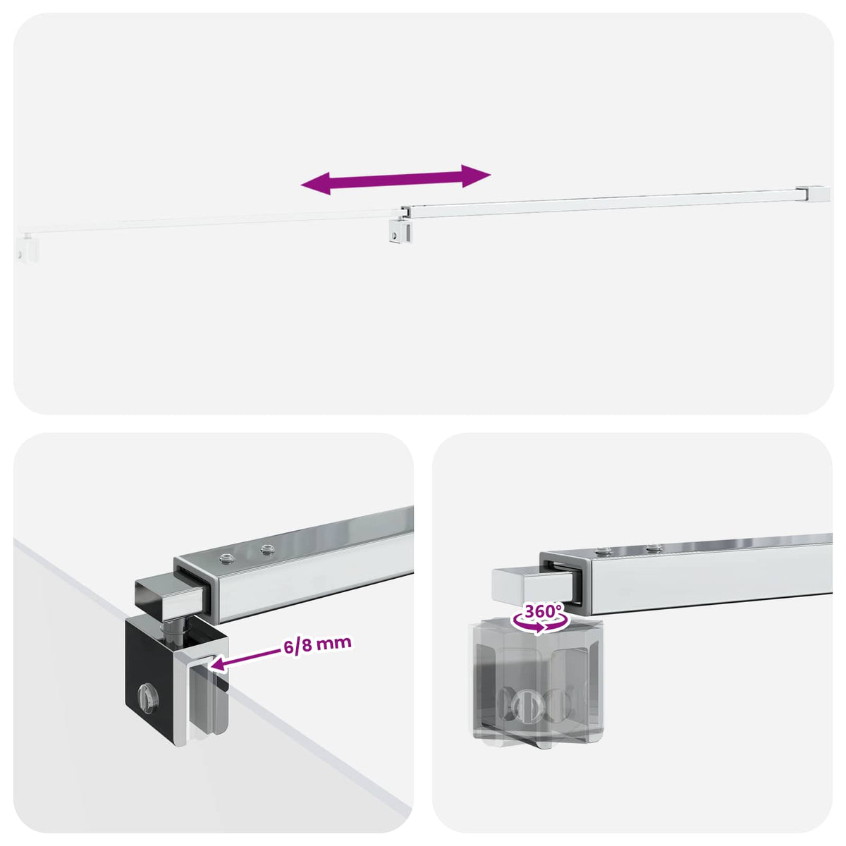 vidaXL Drążek stabilizujący do kabiny prysznicowej 70-120 cm