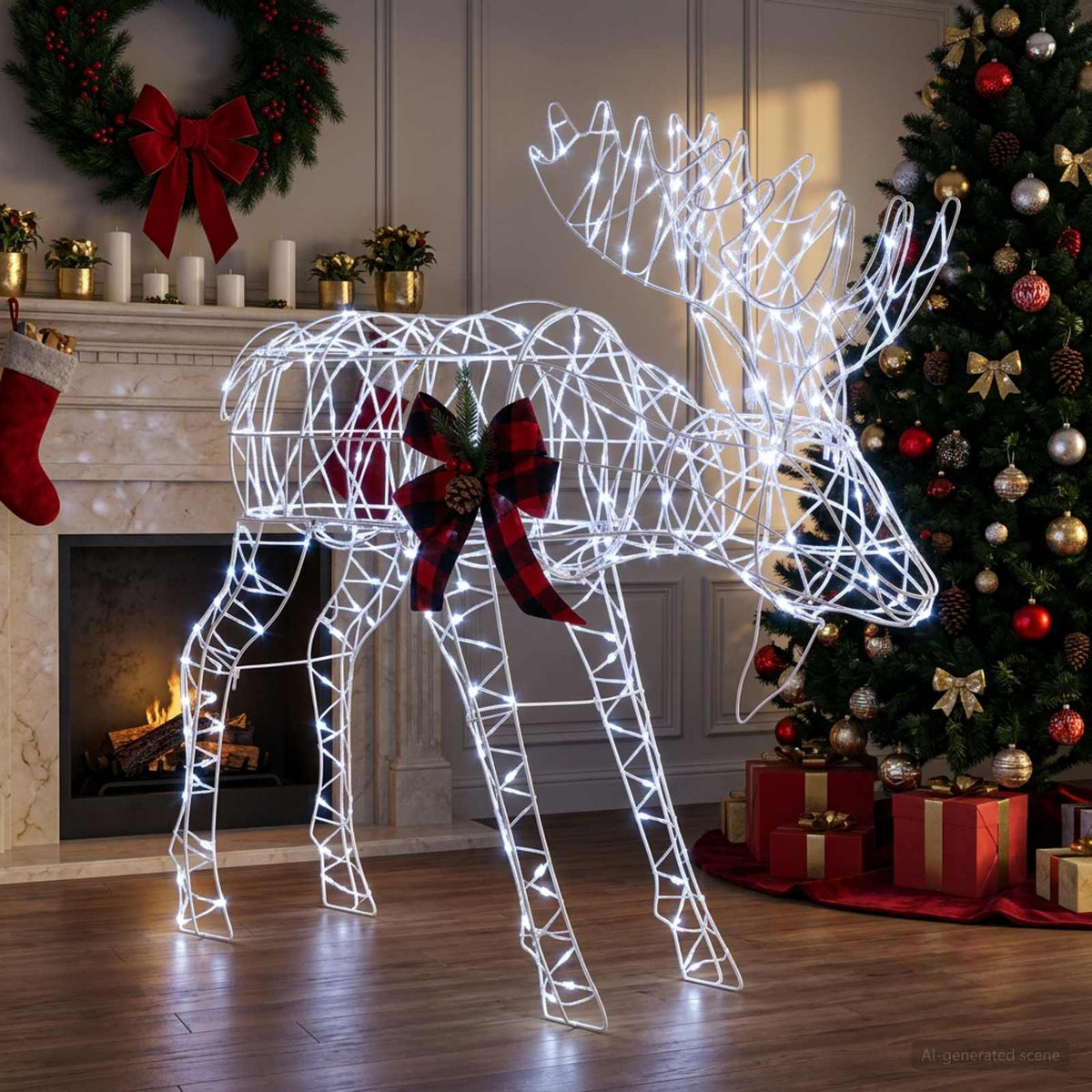 vidaXL Ozdoba świąteczna łoś 340 LED Zimna biel 120 x 27 x 105 cm
