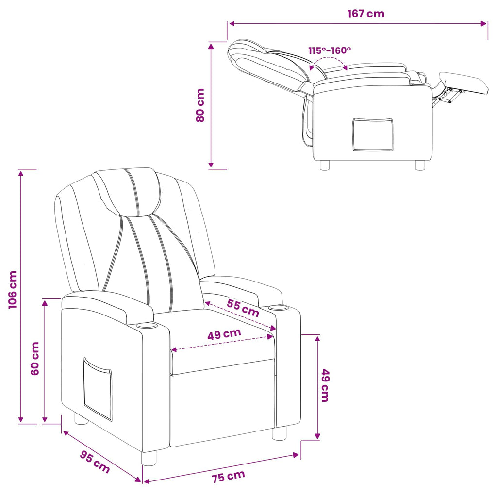 vidaXL Fotel z funkcją relaksu Biały 75 x 95 x 106 cm tkanina