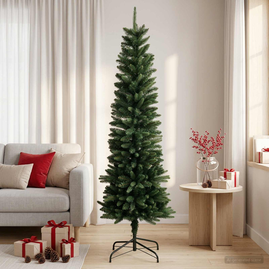vidaXL Artificial Slim Christmas Tree 150 cm PE i PVC zielony