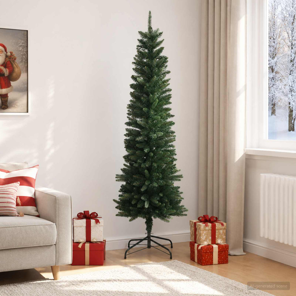 vidaXL Artificial Slim Christmas Tree 210 cm PE i PVC zielony