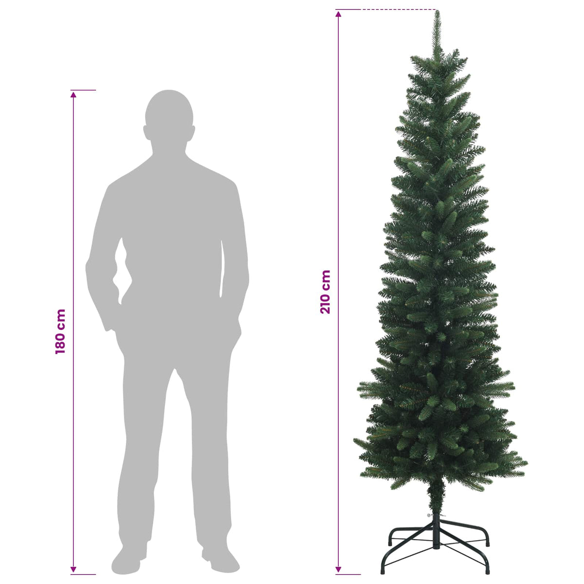 vidaXL Artificial Slim Christmas Tree 210 cm PE i PVC zielony