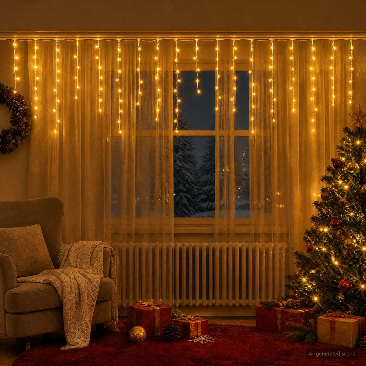 vidaXL Kurtyna świetlna 210 LED Ciepła biel 500 x 72 cm