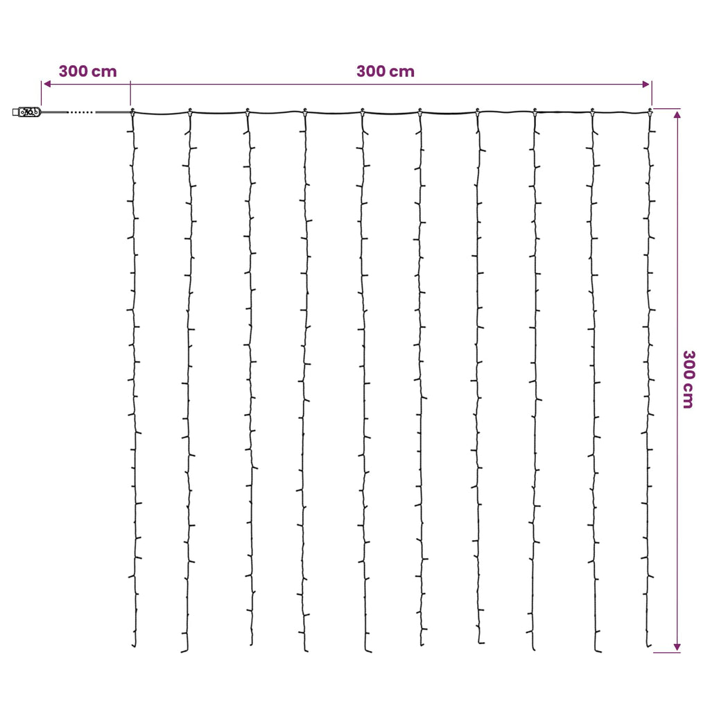 vidaXL Kurtyna świetlna 300 LED Ciepła biel 300 x 300 cm