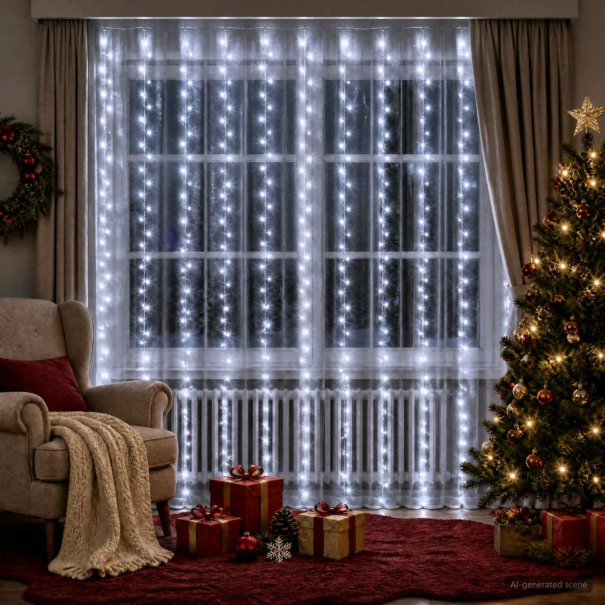 vidaXL Kurtyna świetlna 300 LED Zimna biel 300 x 300 cm