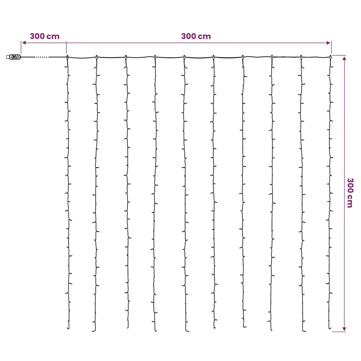 vidaXL Kurtyna świetlna 300 LED Zimna biel 300 x 300 cm
