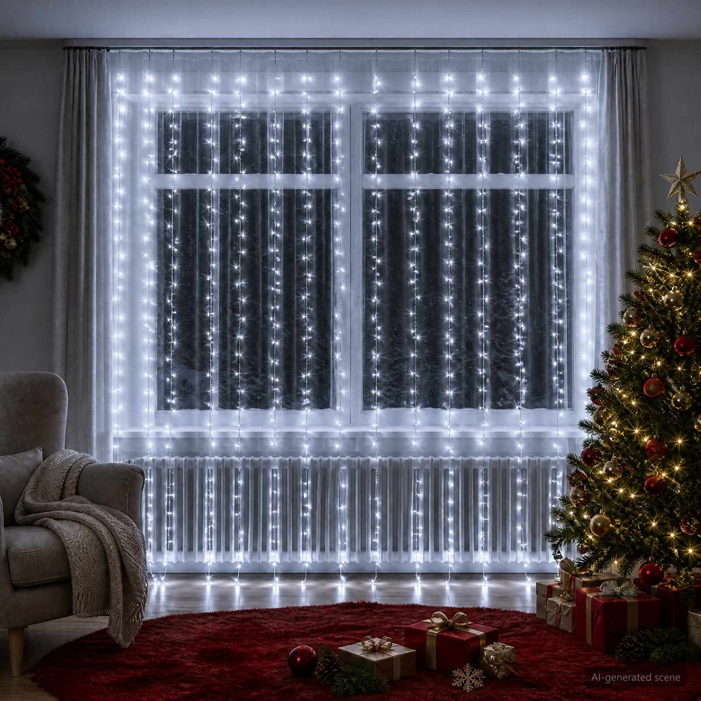 vidaXL Kurtyna świetlna 600 LED Zimna biel 600 x 300 cm