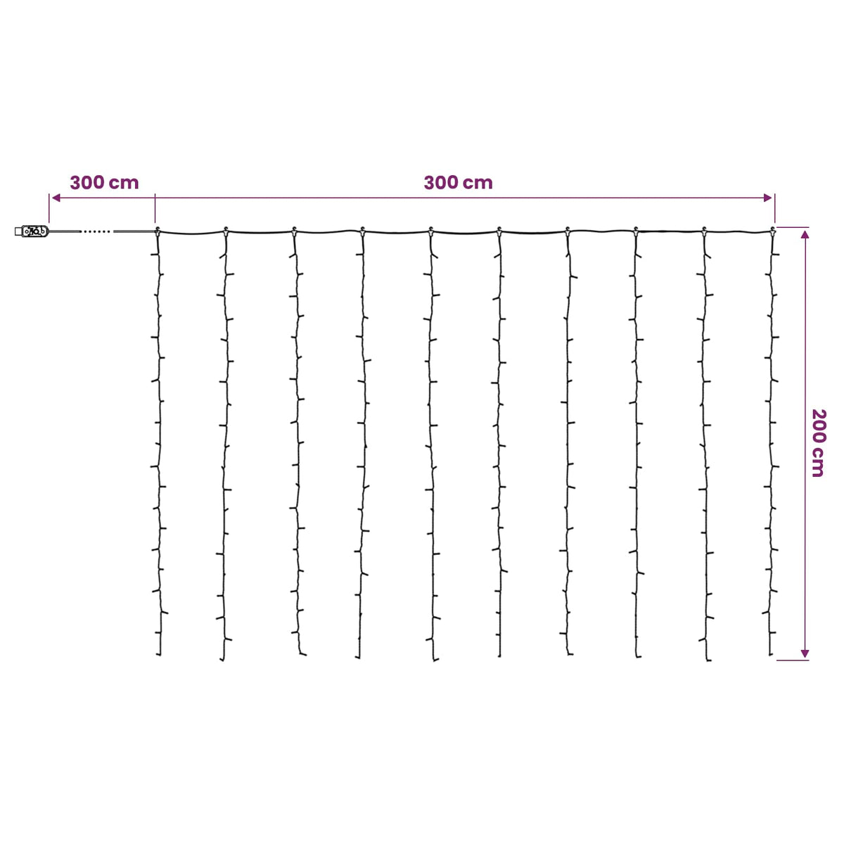 vidaXL Kurtyna świetlna 200 LED Ciepła biel 300 x 200 cm