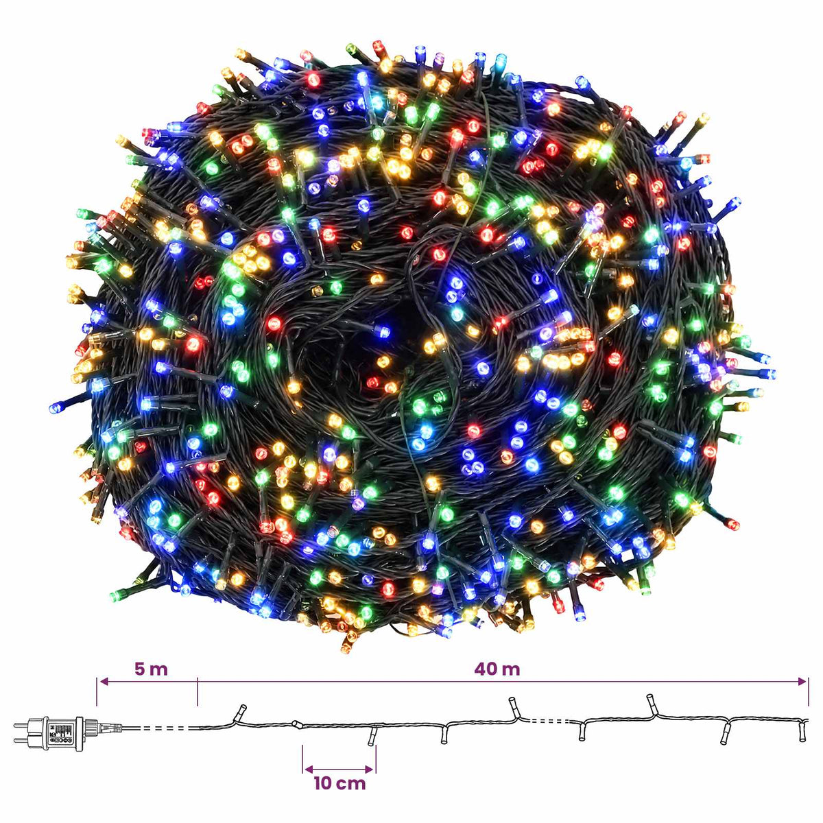vidaXL Dwukolorowe lampki choinkowe 400 LED Wielokolorowy 40 m