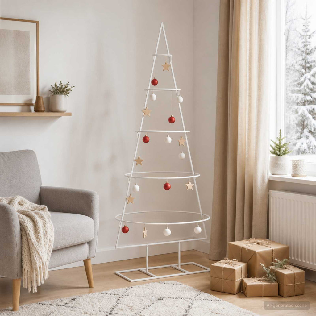 vidaXL Metalowa choinka ze stojakiem KUOPIO 125 cm Stal Biały