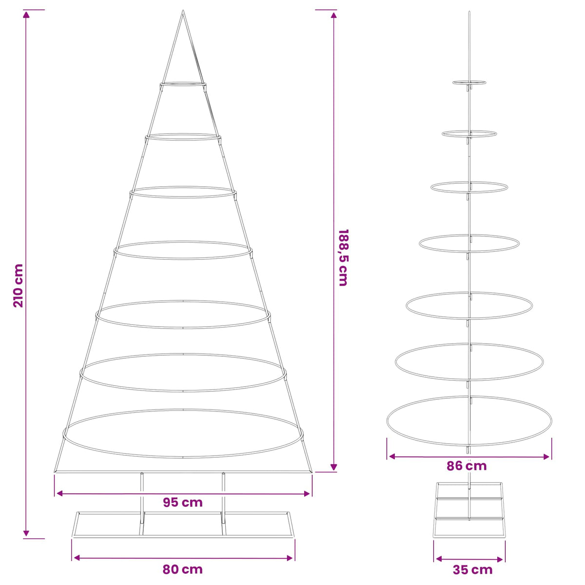 vidaXL Metalowa choinka ze stojakiem KUOPIO 210 cm Stal Biały