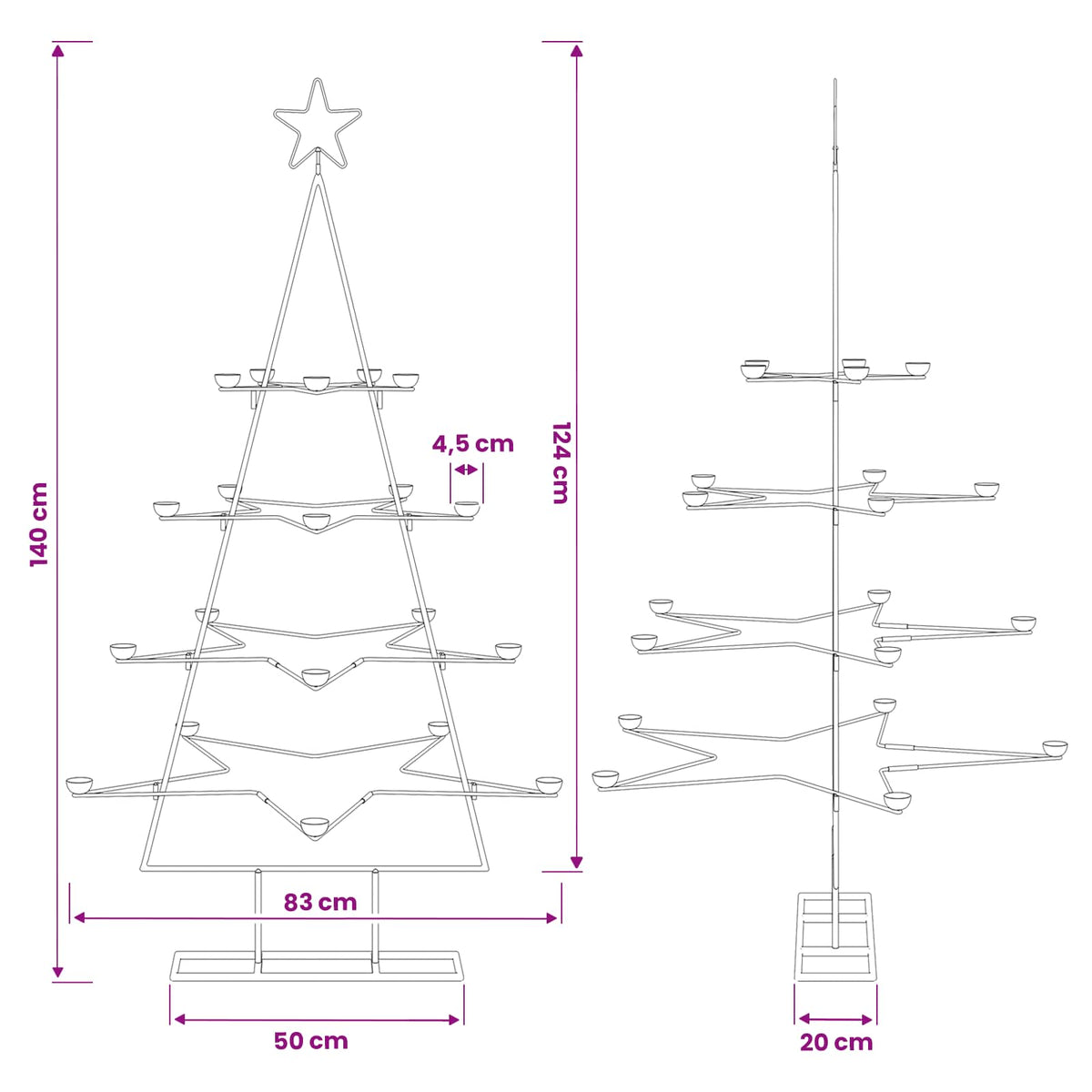 vidaXL Metalowe drzewko bożonarodzeniowe z podstawą KUOPIO 140 cm Stal