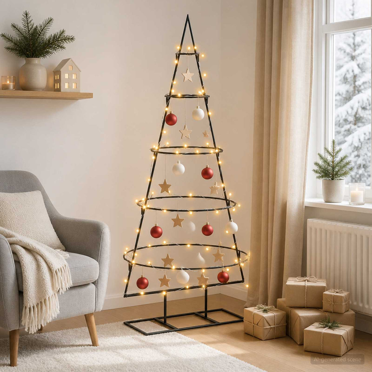 vidaXL Metalowa choinka ze stojakiem KUOPIO 125 cm Ciepła biel Stal