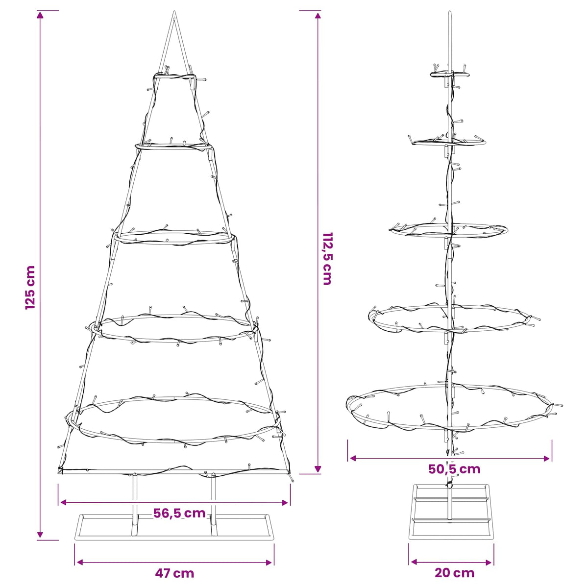 vidaXL Metalowa choinka ze stojakiem KUOPIO 125 cm Ciepła biel Stal