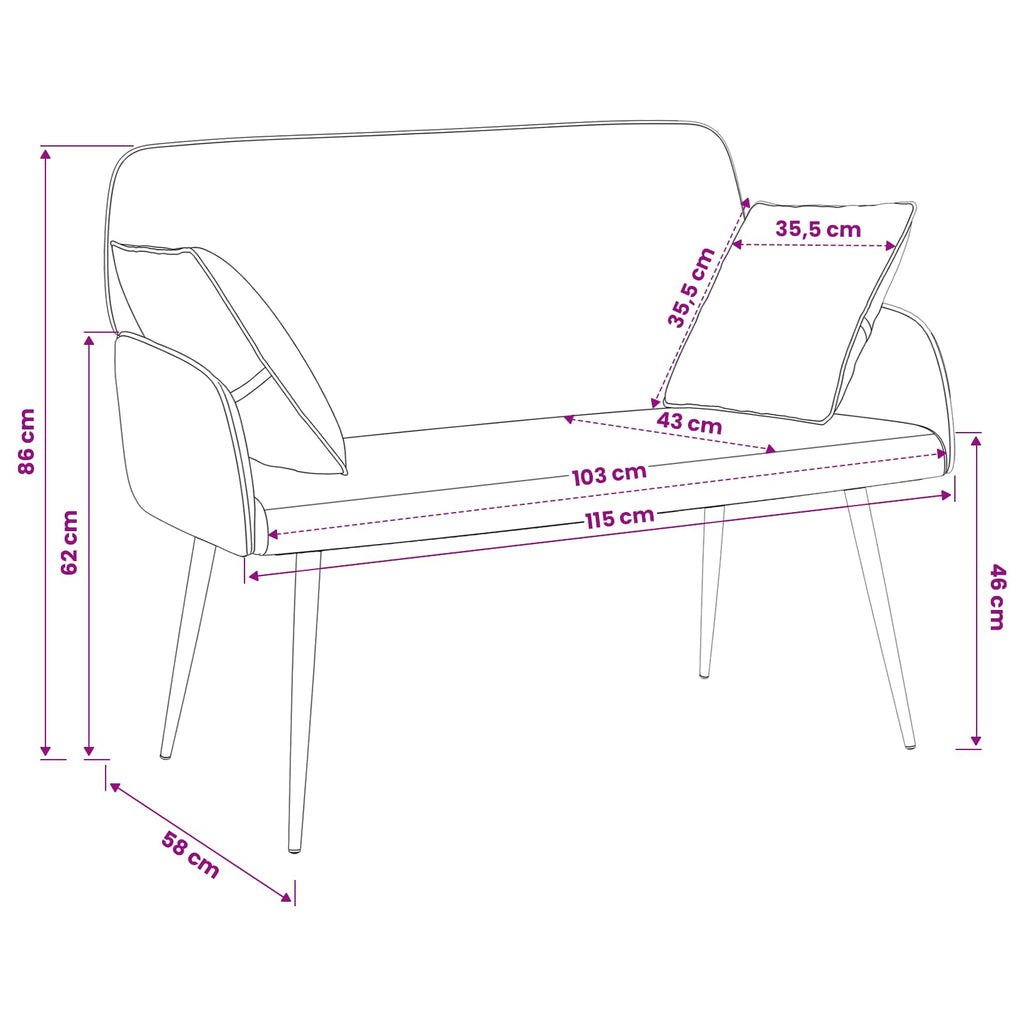 vidaXL Sofa dwuosobowa na metalowych nóżkach 2-osobowy kremowy