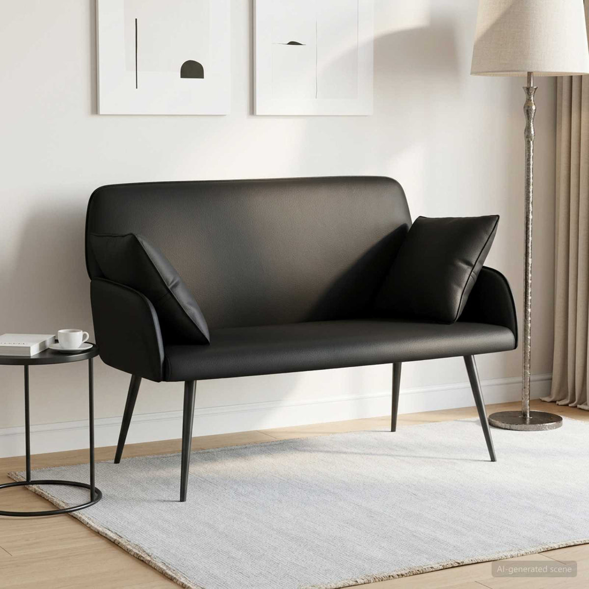 vidaXL Sofa dwuosobowa na metalowych nóżkach 2-osobowy Czarny Ekoskóra