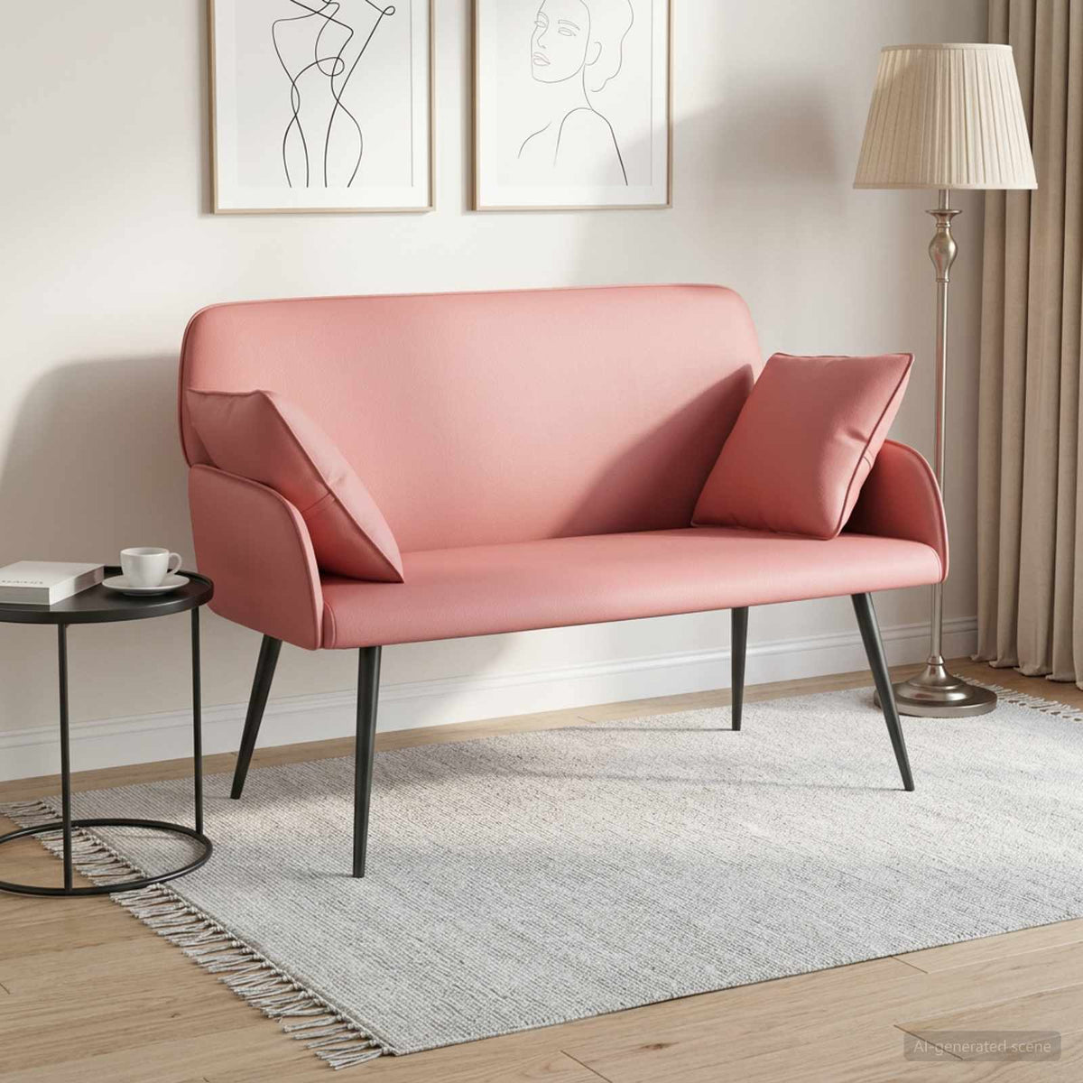 vidaXL Sofa dwuosobowa na metalowych nóżkach 2-osobowy różowy Ekoskóra