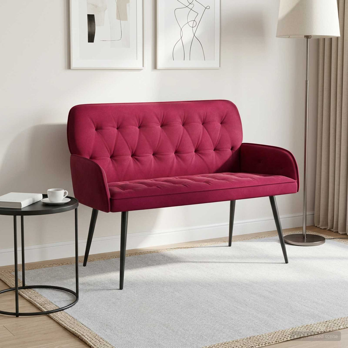 vidaXL Sofa dwuosobowa z metalowymi nóżkami 2-osobowy Czerwone wino