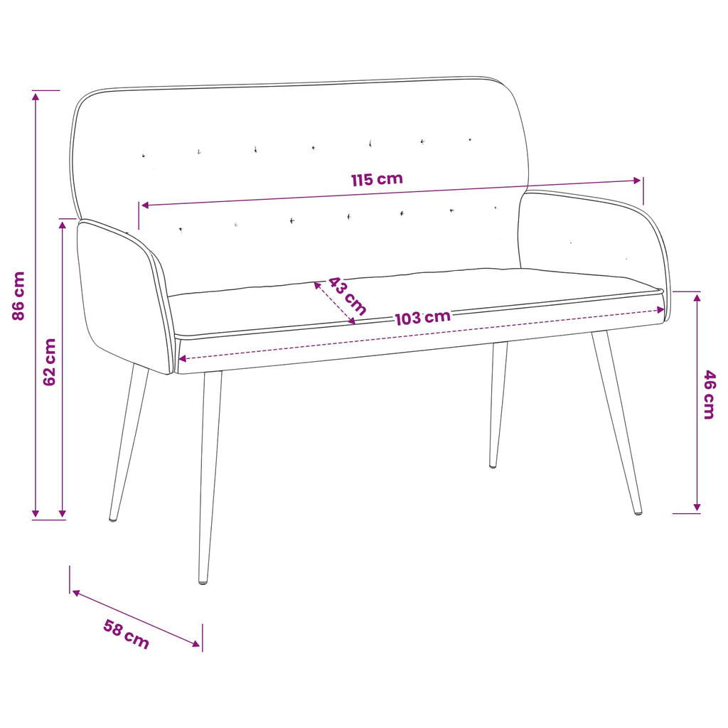 vidaXL Sofa dwuosobowa z metalowymi nóżkami 2-osobowy żółty Welur
