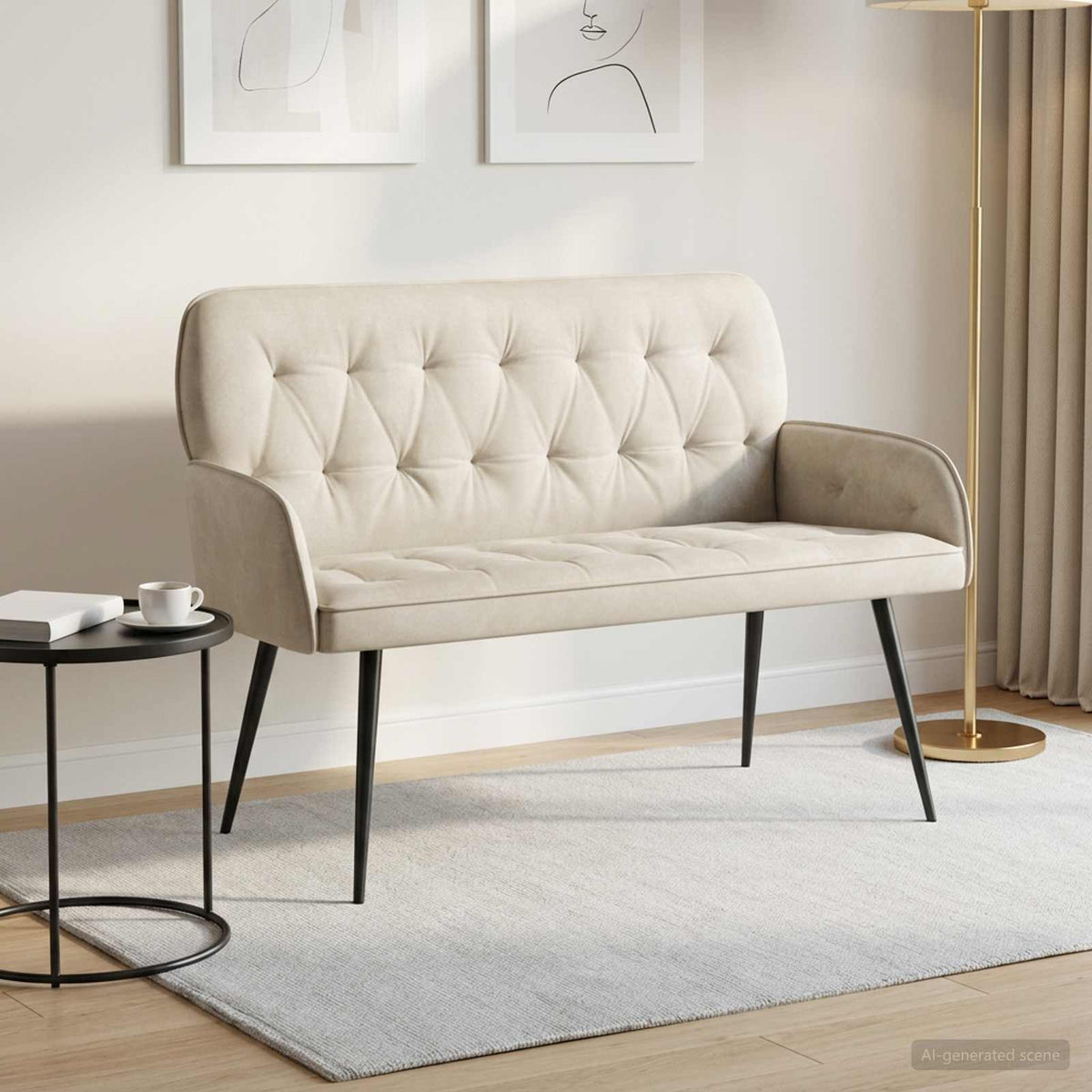 vidaXL Sofa dwuosobowa z metalowymi nóżkami 2-osobowy kremowy Welur