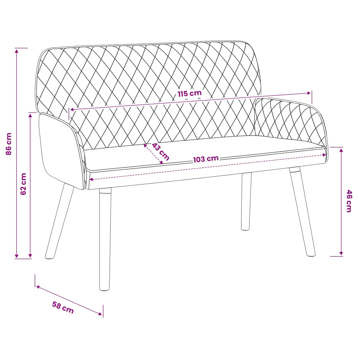 vidaXL Sofa dwuosobowa na nogach z litego drewna 2-osobowy