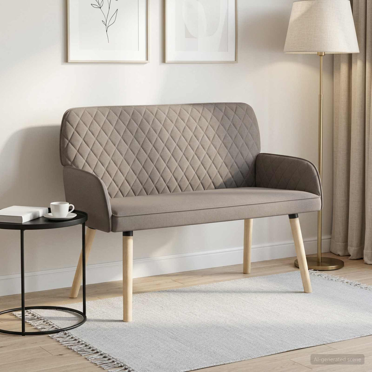 vidaXL Sofa dwuosobowa na nogach z litego drewna 2-osobowy Szarobeżowy