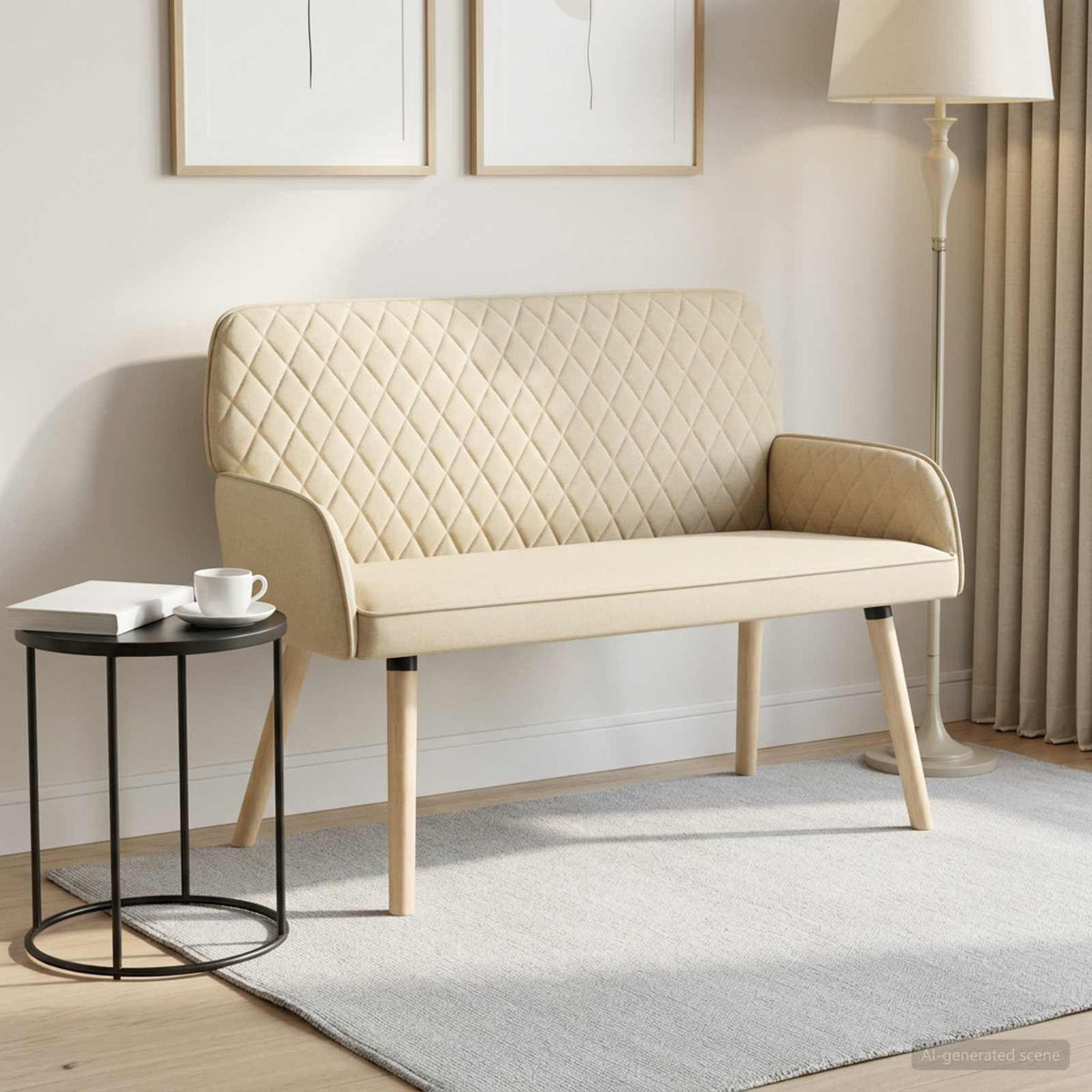 vidaXL Sofa dwuosobowa na nogach z litego drewna 2-osobowy kremowy