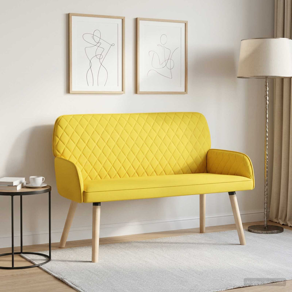 vidaXL Sofa dwuosobowa na nogach z litego drewna 2-osobowy Jasnożółty