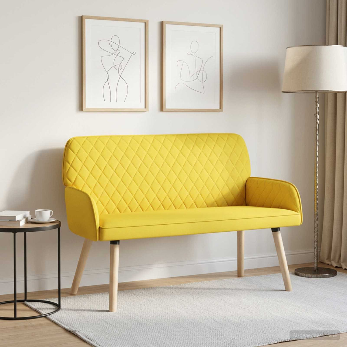 vidaXL Sofa dwuosobowa na nogach z litego drewna 2-osobowy Jasnożółty