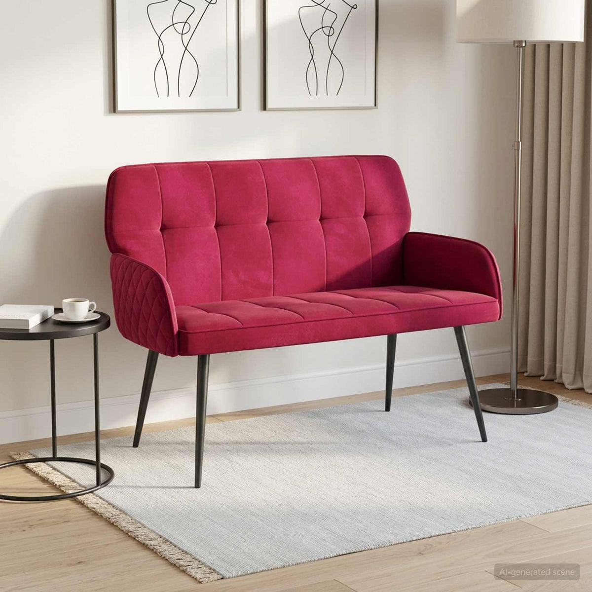 vidaXL Sofa dwuosobowa na metalowych nóżkach 2-osobowy Czerwone wino
