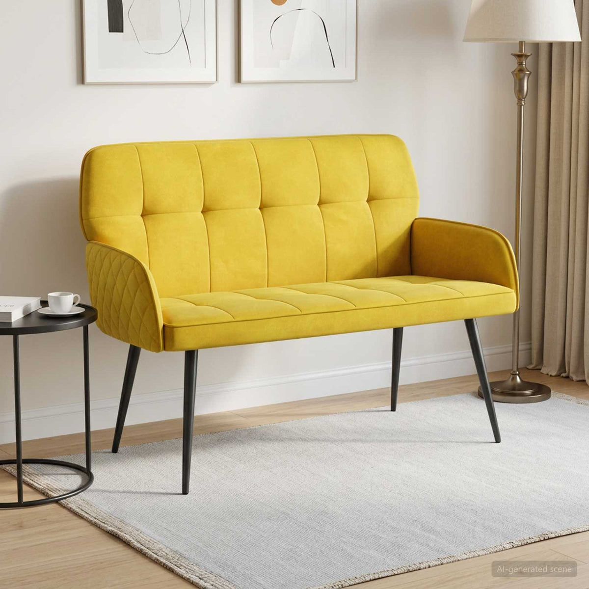 vidaXL Sofa dwuosobowa na metalowych nóżkach 2-osobowy żółty Welur