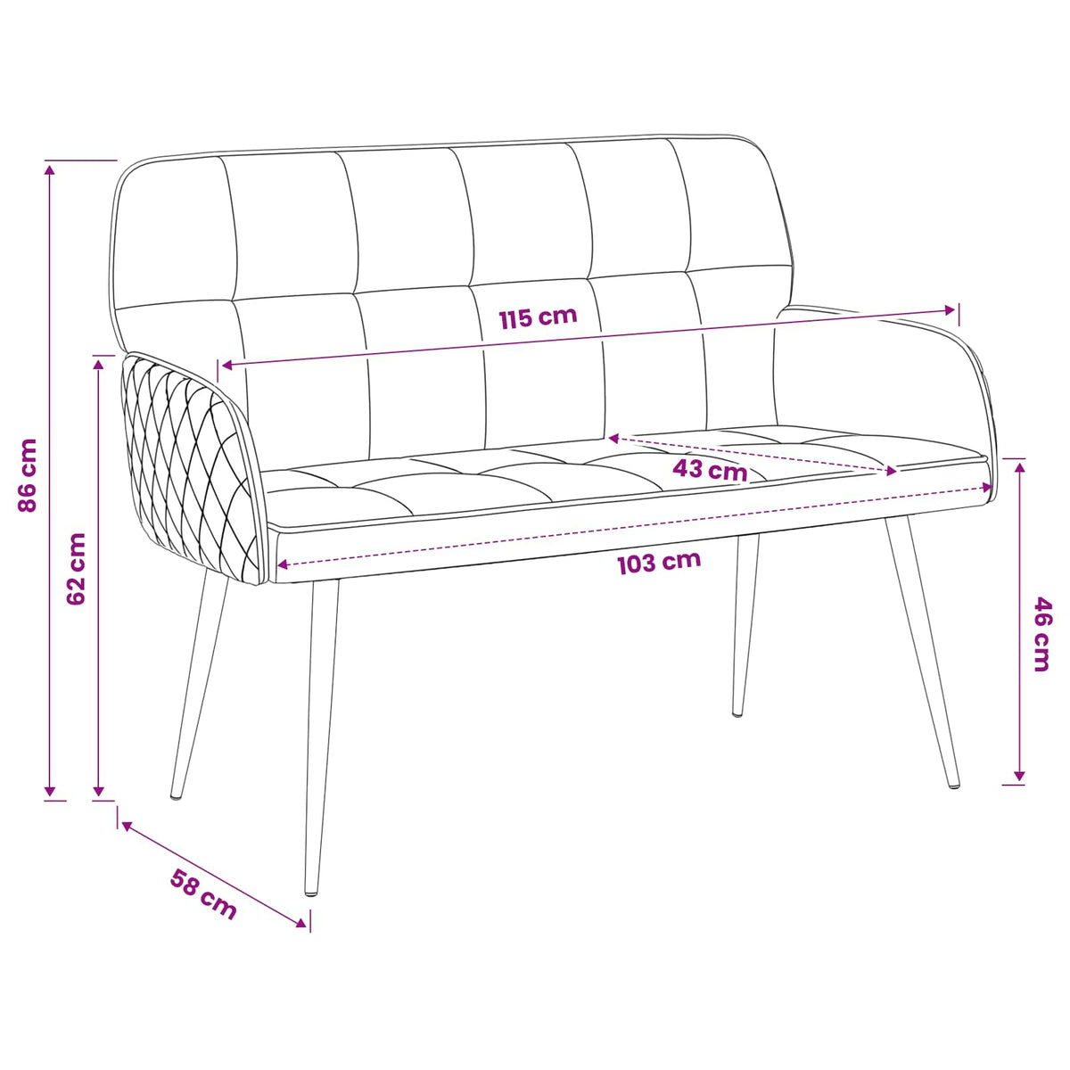 vidaXL Sofa dwuosobowa na metalowych nóżkach 2-osobowy Turkusowy Welur