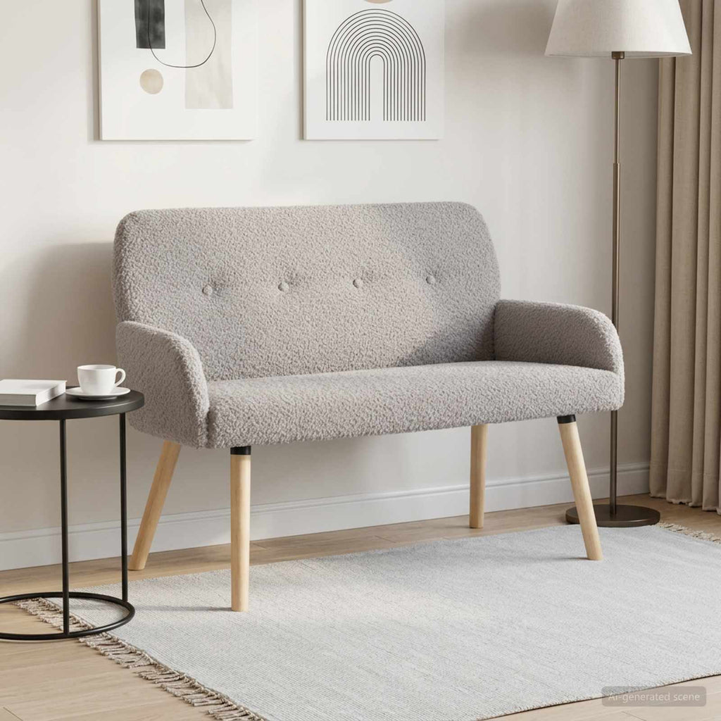 vidaXL Sofa dwuosobowa na nogach z litego drewna jasnoszary Bouclé