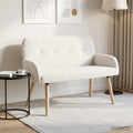 vidaXL Sofa dwuosobowa na nogach z litego drewna kremowy Bouclé