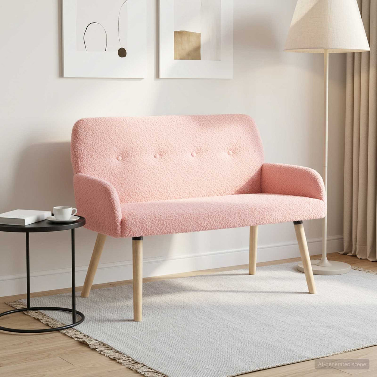 vidaXL Sofa dwuosobowa na nogach z litego drewna różowy Bouclé