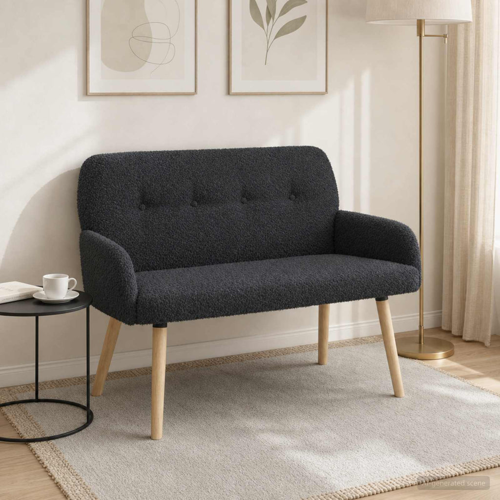 vidaXL Sofa dwuosobowa na nogach z litego drewna ciemnoszary Bouclé