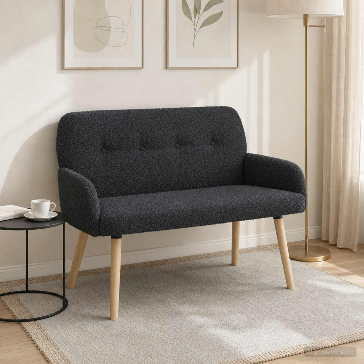vidaXL Sofa dwuosobowa na nogach z litego drewna ciemnoszary Bouclé