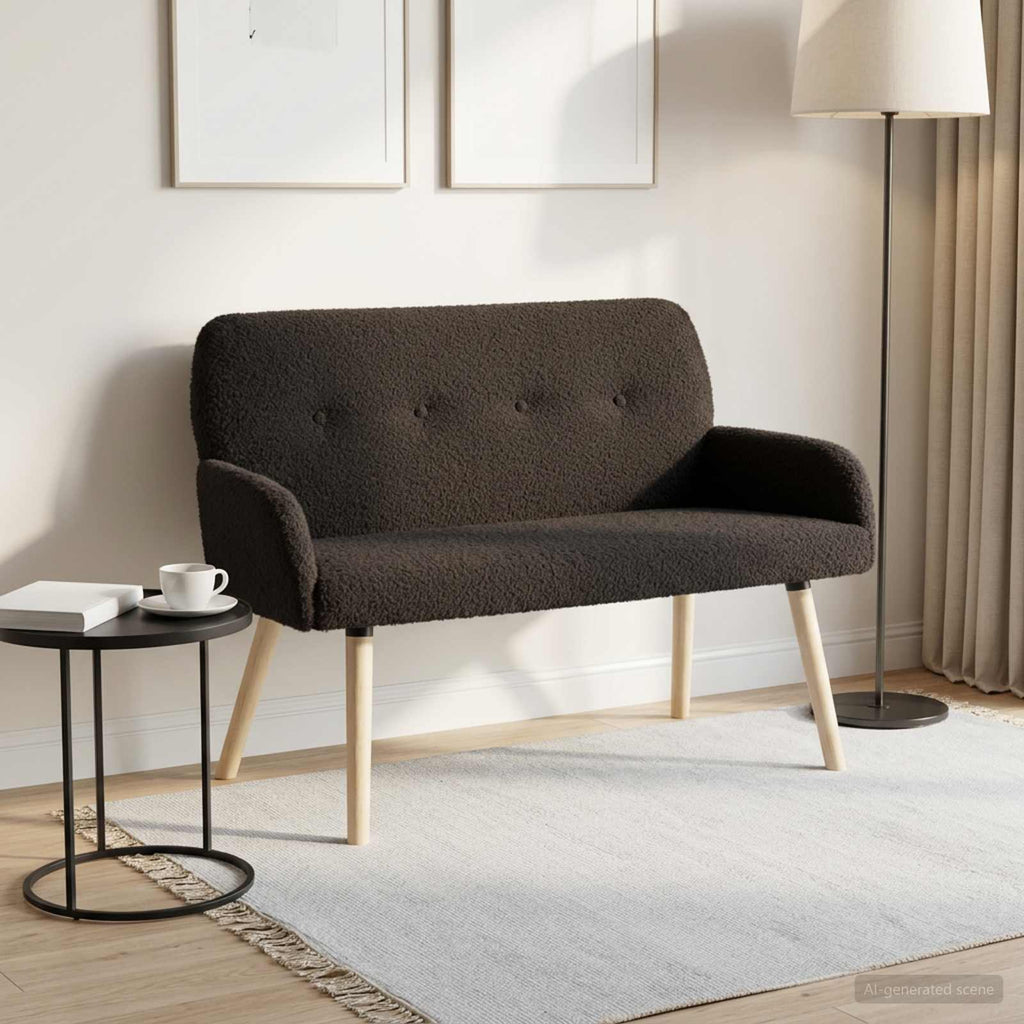 vidaXL Sofa dwuosobowa na nogach z litego drewna Czarny Bouclé