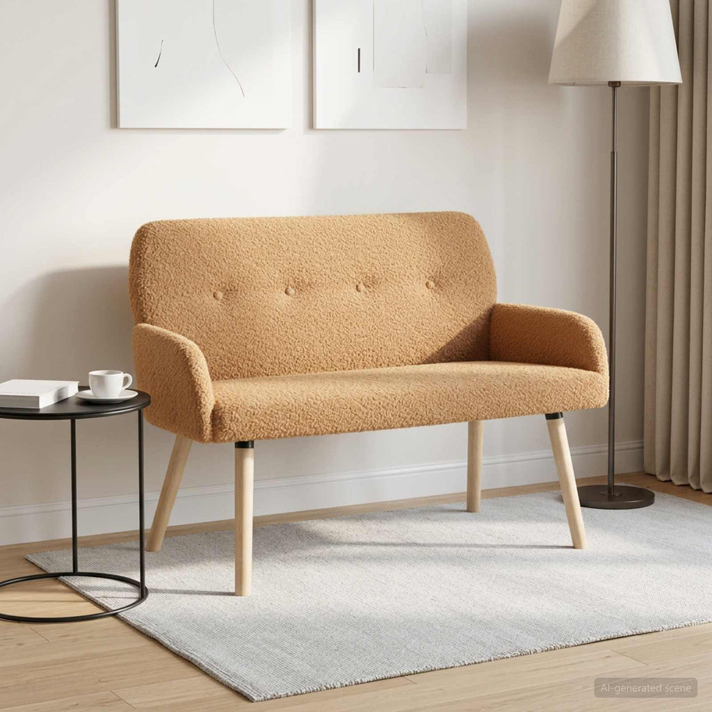 vidaXL Sofa dwuosobowa na nogach z litego drewna Beżowy Bouclé