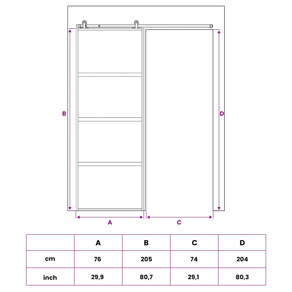 vidaXL Drzwi przesuwne 76 x 205 cm Szkło Hartowane i Aluminium