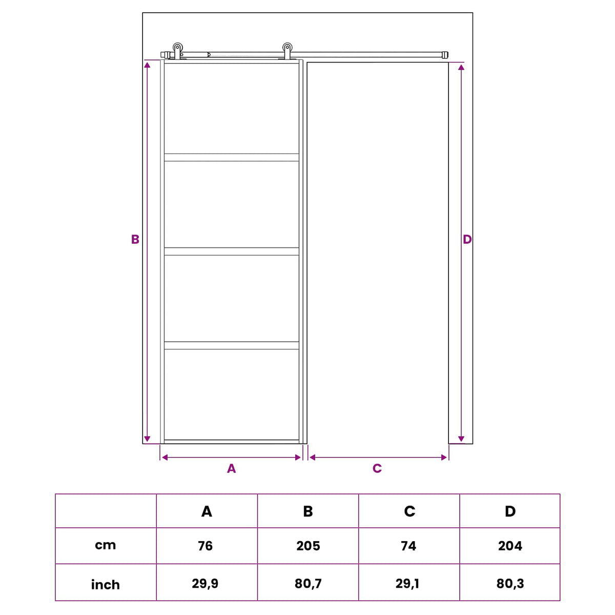 vidaXL Drzwi przesuwne 76 x 205 cm Szkło Hartowane i Aluminium