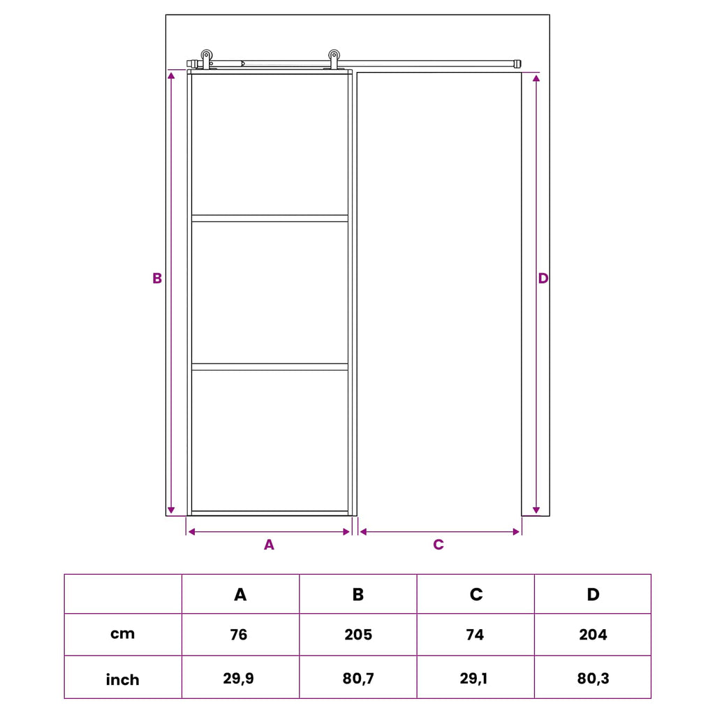 vidaXL Drzwi przesuwne 76 x 205 cm Szkło Hartowane i Aluminium