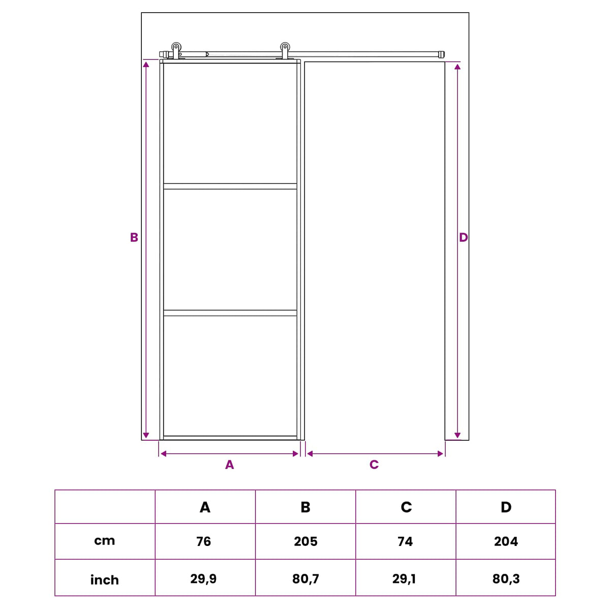 vidaXL Drzwi przesuwne 76 x 205 cm Szkło Hartowane i Aluminium