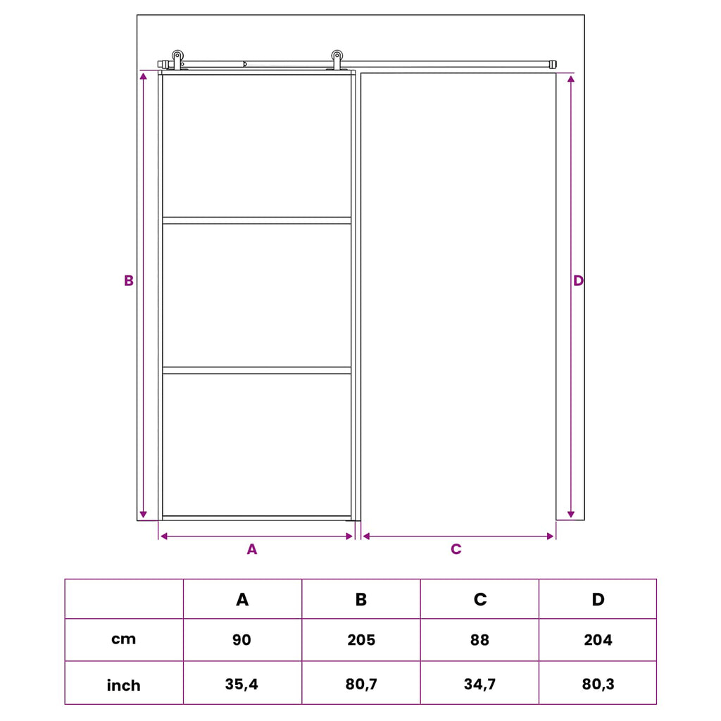 vidaXL Drzwi przesuwne 90 x 205 cm Szkło Hartowane i Aluminium