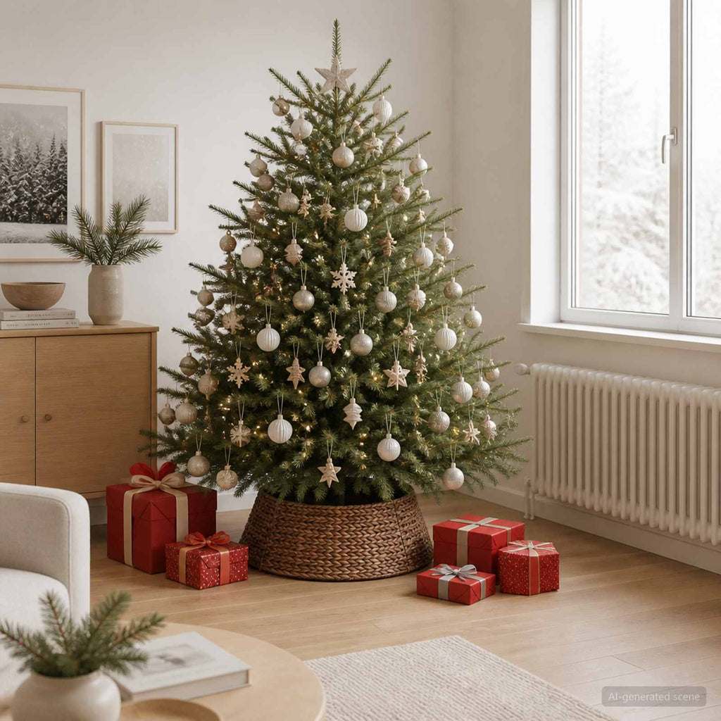 vidaXL Kołnierz do Choinki Okrągły brązowy Ø 75 x 25 cm Hiacynt wodny